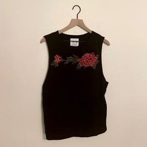 Rose embroidered tank